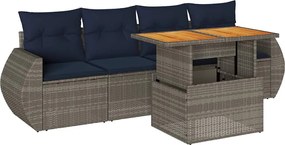 vidaXL Set canapea de grădină cu perne, 5 piese, gri, poliratan