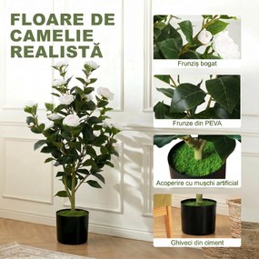 HOMCOM Plantă Artificială Camelie, Flori Realiste, 176 Frunze PEVA, Ghiveci PP, Alb | Aosom Romania