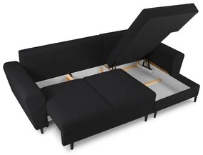 Colțar negru extensibil, cu spațiu de depozitare cu tapițerie din țesătură bouclé (cu colț pe partea dreaptă, cu șezlong) Kyoto – Cosmopolitan Design