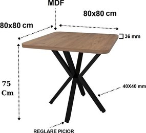 Masa de bucatarie din MDF alb, patrat, texturata, Homs 80x80X75 cm