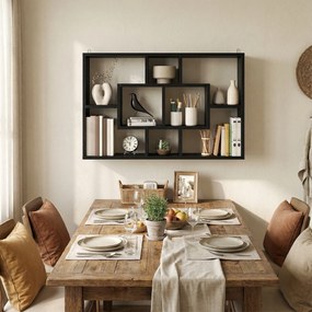 HOMCOM Etajeră de Perete Decorativă Etajeră pentru Cărți, CD-uri cu 8 Cuburi 85x14,5x47,5 cm Negru | Aosom Romania
