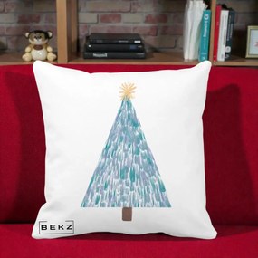 Perna Decorativa Brad de Craciun Acrilic Albastru, 40x40 cm, Alba Mata, Husa Detasabila, Perna Inclusa, BEKZ®