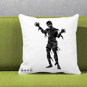 Perna Decorativa Mormii Infricosat Silueta Neagra Halloween, 40x40 cm, Alba Mata, Husa Detasabila, Perna Inclusa, BEKZ®