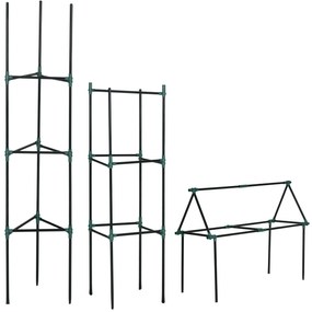 Outsunny Suport Tomate 3 Nivele din Oțel și PP Verde pentru Plante Cățărătoare Fructe Legume 38x38x182 cm | Aosom Romania