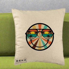 Perna Decorativa Smiley Face Retro Sunset Palmieri, 40x40 cm, Bej, Husa Detasabila, Perna Inclusa, BEKZ®