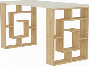 Birou MAZE, alb/stejar, PAL melaminat, 140x60x75 cm