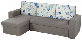 Coltar extensibil reversibil Oslo Grey Blue Anemone, cu lada de depozitare, 247x148x78 cm