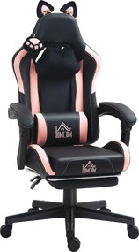 HOMCOM Scaun Gaming Ergonomic cu Urechi de Pisica, Roz | Aosom Romania