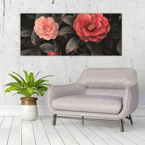 Tablou - Flori roșii pe fundal întunecat (120x50 cm)