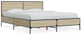 3279993 vidaXL Cadru de pat, stejar sonoma, 120x200cm, lemn prelucrat și metal