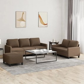 3201471 vidaXL Set de canapele cu perne, 3 piese, maro, textil