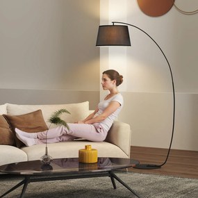 HOMCOM Lampa de Podea Arc Inalta, Design Modern cu Abajur din Tesatura si Baza Metalica, Comutator cu Pedala, Negru | Aosom Romania