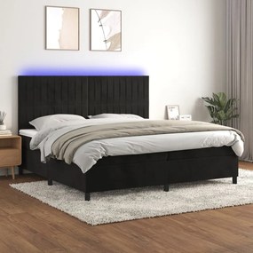 vidaXL Pat cu arcuri, saltea și LED, negru, 200x200 cm, catifea