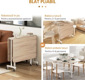 Masă pliabila cu 2 foi cu roți, masă de economisire a spațiului pentru living și bucătărie din MDF și oțel, 120x80x73cm, maro HOMCOM | Aosom Romania