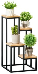 Outsunny Raft pentru Plante cu 4 niveluri din Metal și Lemn de Brad pentru Interior și Exterior, 34x34x66 cm, Natural | Aosom Romania