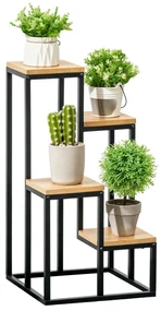 Outsunny Raft pentru Plante cu 4 niveluri din Metal și Lemn de Brad pentru Interior și Exterior, 34x34x66 cm, Natural | Aosom Romania