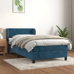 3127407 vidaXL Pat box spring cu saltea, albastru închis, 90x190 cm, catifea