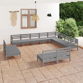 3083166 vidaXL Set mobilier de grădină, 12 piese, gri, lemn masiv de pin