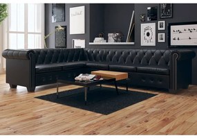 vidaXL Canapea colțar Chesterfield 6 locuri, piele artificială, neagră