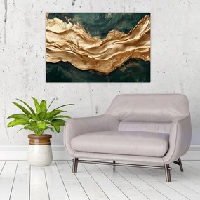 Tablou - Abstracție verde cu auriu II. (90x60 cm)