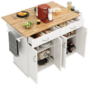 Insulă de bucătărie modernă cu blat pliabil, Alb | Aosom Romania