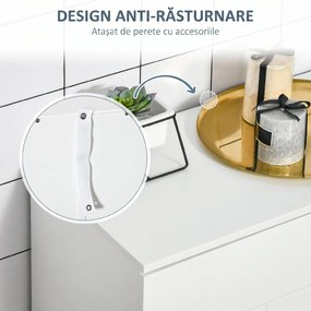 kleankin Dulap de Baie Modern cu 2 Uși, 2 Rafturi Reglabile și Mânere Argintii, 60x30x80 cm, Alb | Aosom Romania