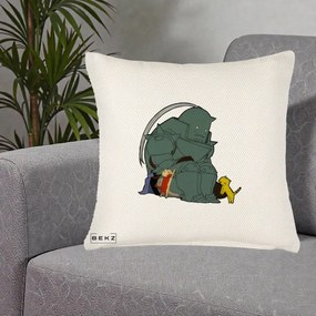 Perna Personalizata Fullmetal Alchemist Alphonse cu Pisici, 40x40 cm, Crem Reliefat, Husa Detasabila, Perna Inclusa, BEKZ®