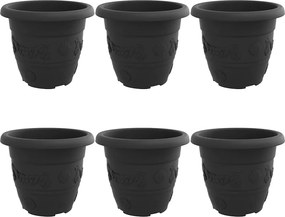 vidaXL Ghiveci rotund pentru flori 6 pcs Negru Ø 26 x 21.5 cm Plastic