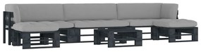 3066939 vidaXL Set mobilier paleți cu perne, 6 piese, negru, lemn pin tratat