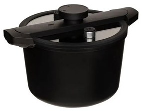 Oala low presure, 6 litri, aluminiu, cu inductie, capac sticla, valva presiune, negru