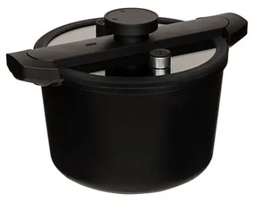 Oala low presure, 6 litri, aluminiu, cu inductie, capac sticla, valva presiune, negru