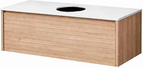 Set dulap baza suspendat KolpaSan Orphia canelat 1 sertar 80 cm finisaj acacia cu blat Kerrock
