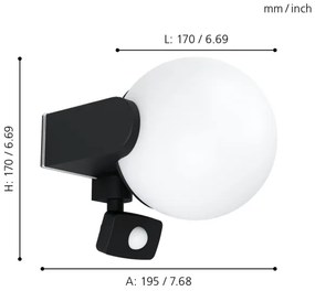 Aplică de exterior cu senzor RUBIO 1xE27/15W/230V IP44 Eglo 99573