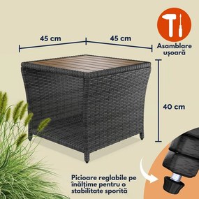Măsuță auxiliară din poliratan ROCCO cu lemn de acacia, 40x45x45cm, maro/gri Casaria