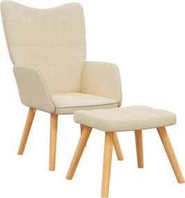 vidaXL Scaun de relaxare cu taburet, crem, textil