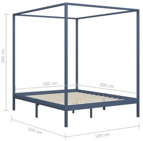 Cadru pat cu baldachin, gri, 180 x 200 cm, lemn masiv de pin Gri, 180 x 200 cm