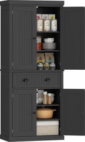 HOMCOM Bufet înalt bucătărie, dulap de bucătărie cu 4 uși, sertar și polițe reglabile, 76,2 x 40,2 x 183 cm, negru | Aosom Romania