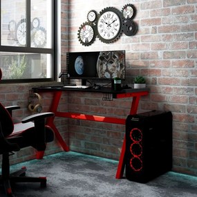 Birou de gaming cu picioare forma Y negru rosu 110x60x75 cm LED Negru si rosu, 110 x 60 x 75 cm