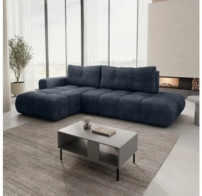 Colțar extensibil ALMADA, tapițat, cu spațiu de depozitare, formă L, varianta stânga, albastru