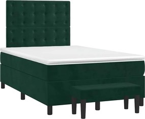 vidaXL Pat box spring cu saltea, verde închis, 120x190 cm, catifea