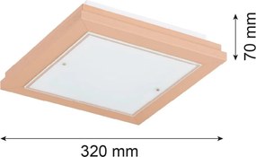 Plafoniera din lemn si sticla TABOR 32x32cm, piersica