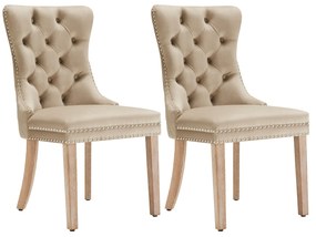 Set de 2 scaune tapițate pentru sufragerie din catifea, design cu cusături și nasturi, 50x46x91 cm, maro deschis