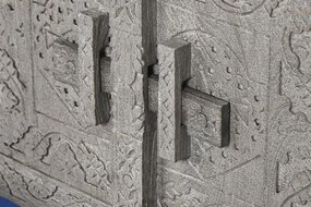 Comoda TV, gri, din lemn masiv sculptat, Arvane