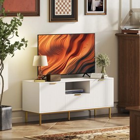 HOMCOM Comodă TV, mobilier TV pentru 127 cm cu 2 uși cu închidere silențioasă, sertar și compartiment deschis, 120x39x54cm, alb | Aosom Romania