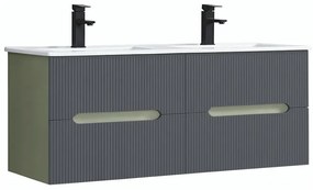 Trent 120 dulap de baie inferior cu chiuvetă ceramică (2 sertare) verde măslin-gri antracit