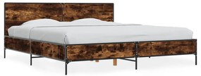 3280014 vidaXL Cadru de pat, stejar fumuriu 180x200 cm lemn prelucrat și metal