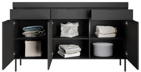 Comodă Sentia 157 cm cu trei uși și trei sertare - negru / negru