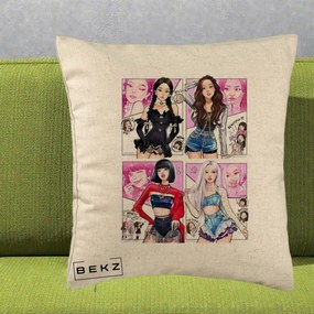 Perna Personalizata K-pop BLACKPINK Fanart Manga Benzi Desenate 4 Membre, 40x40 cm, Bej, Husa Detasabila, Perna Inclusa, BEKZ®