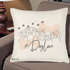 Perna Personalizata Dog Love Linie Minimalista, 40x40 cm, Crem Reliefat, Husa Detasabila, Perna Inclusa, BEKZ®