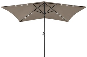 Umbrela de soare cu stalp din otel  LED-uri, gri taupe, 2x3 m Gri taupe